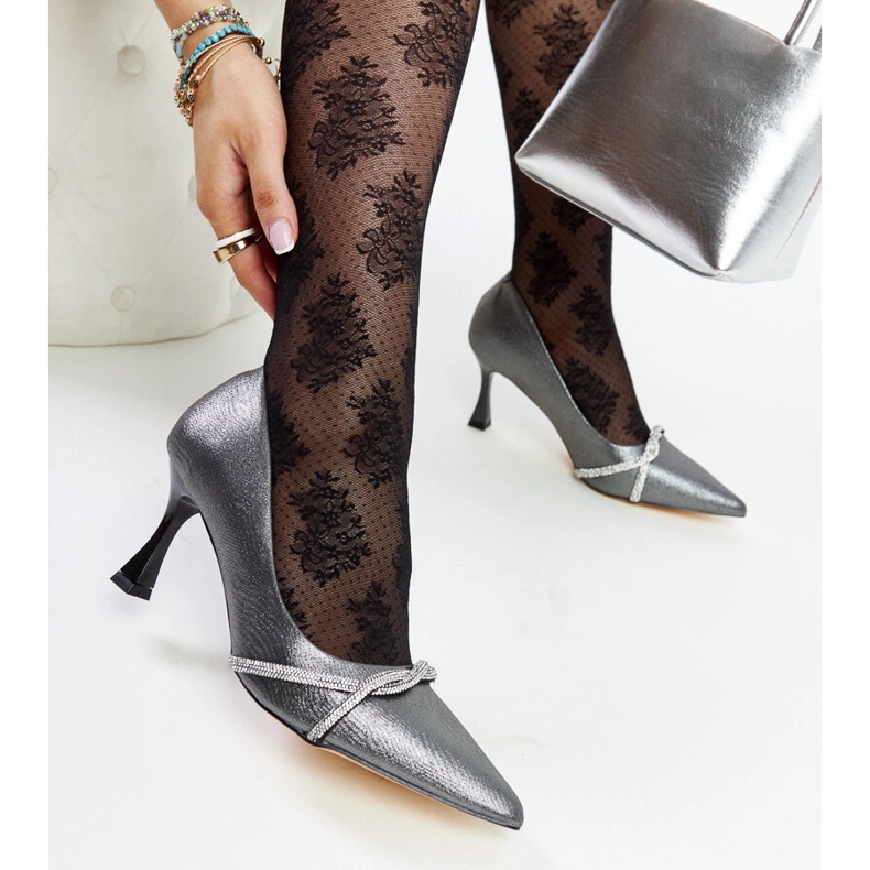 Graphite High Heels mit Zdenka-Dekoration silber- 1