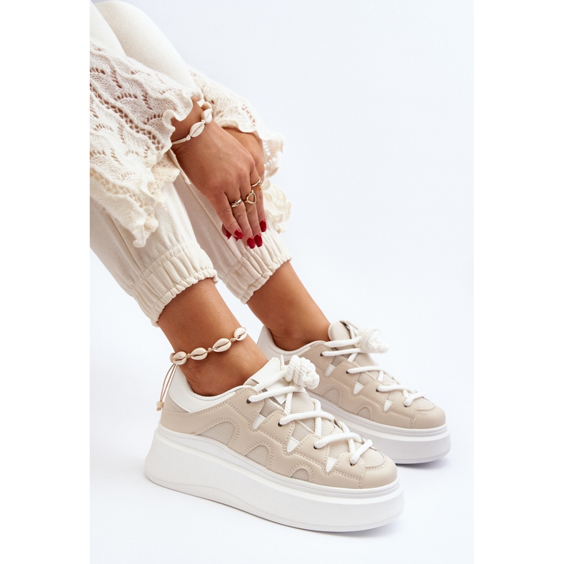 Damen-Sneaker mit dicker Schnürung Beige Vinali 1