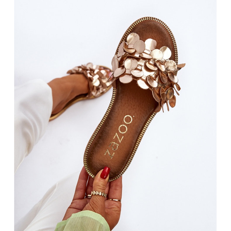 Zazoo 40381 Flache Damensandalen aus Leder, Gold golden 1