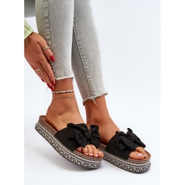 Damen-Plateau-Flip-Flops mit Schleife, Schwarz Evatria 1