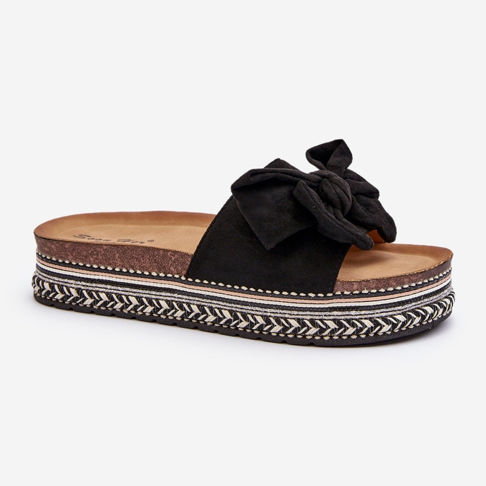 Damen-Plateau-Flip-Flops mit Schleife, Schwarz Evatria 2