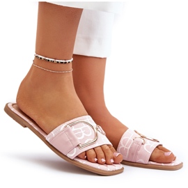 Glänzende Damen-Flip-Flops mit rosa Verzierung 9