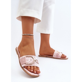 Glänzende Damen-Flip-Flops mit rosa Verzierung 3
