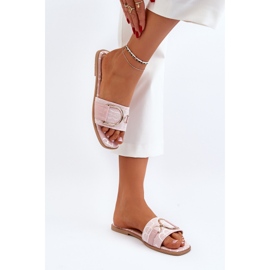 Glänzende Damen-Flip-Flops mit rosa Verzierung 4