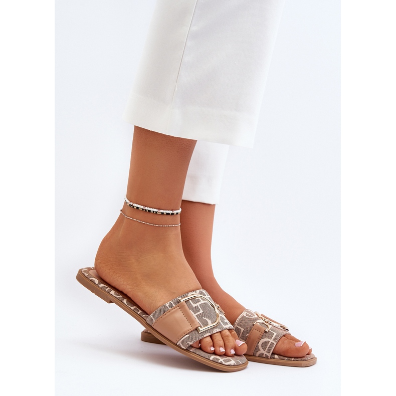 Glänzende Damen-Flip-Flops mit brauner Zehenverzierung 1