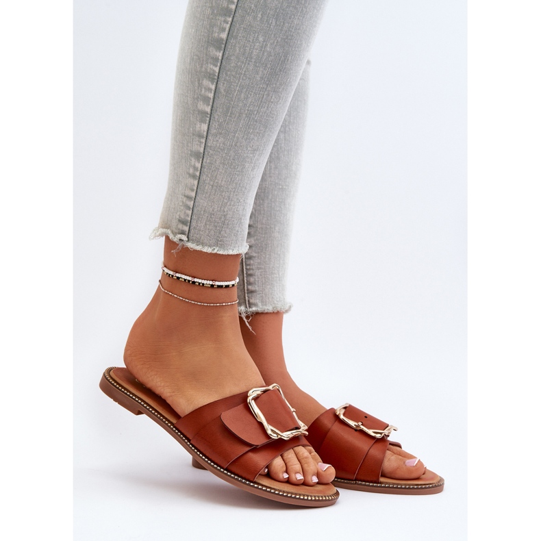 Damen-Flip-Flops mit Riemen und Schnalle Camel Opahiri braun 2