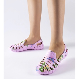 Rosa Gummipantoffeln mit dem Eliano-Muster CLF0758C Pink blau 1