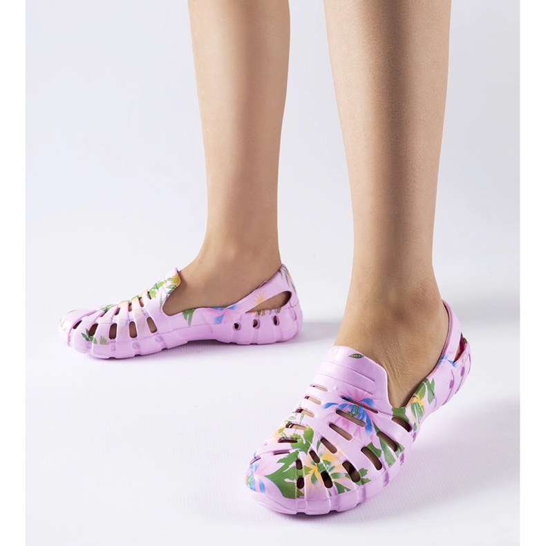 Rosa Gummipantoffeln mit dem Eliano-Muster CLF0758C Pink blau 1