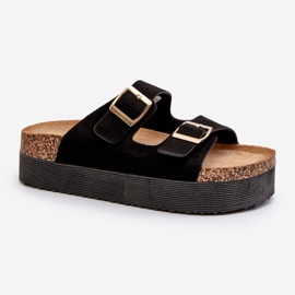 Damen-Plateau-Flip-Flops mit Schnallen in Schwarz von Lolpey 1