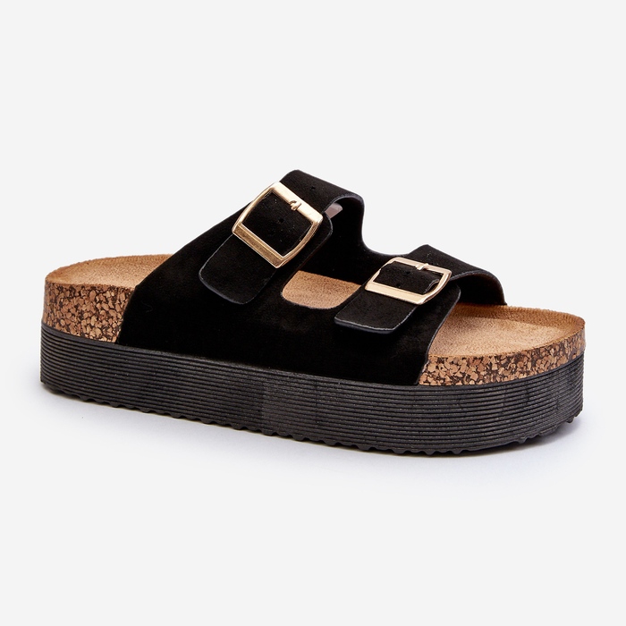 Damen-Plateau-Flip-Flops mit Schnallen in Schwarz von Lolpey 1