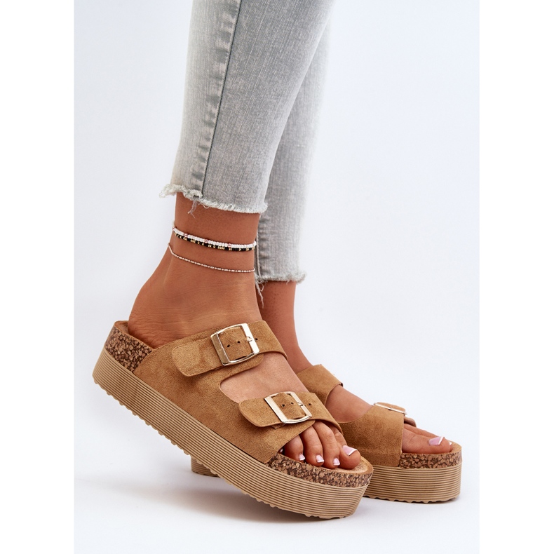 Camel Lolpey Plateau-Flip-Flops für Damen mit Schnallen braun 2