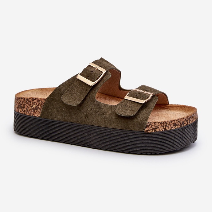 Damen-Plateau-Flip-Flops mit Schnallen, grün Lolpey 1