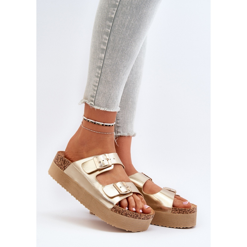 Damen-Plateau-Flip-Flops mit goldenen Lolpey-Schnallen 1