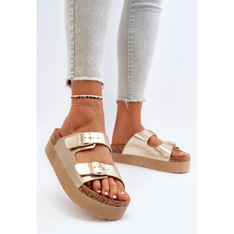 Damen-Plateau-Flip-Flops mit goldenen Lolpey-Schnallen 2