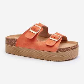 Damen-Plateau-Flip-Flops mit Schnallen Orange Lolpey 1