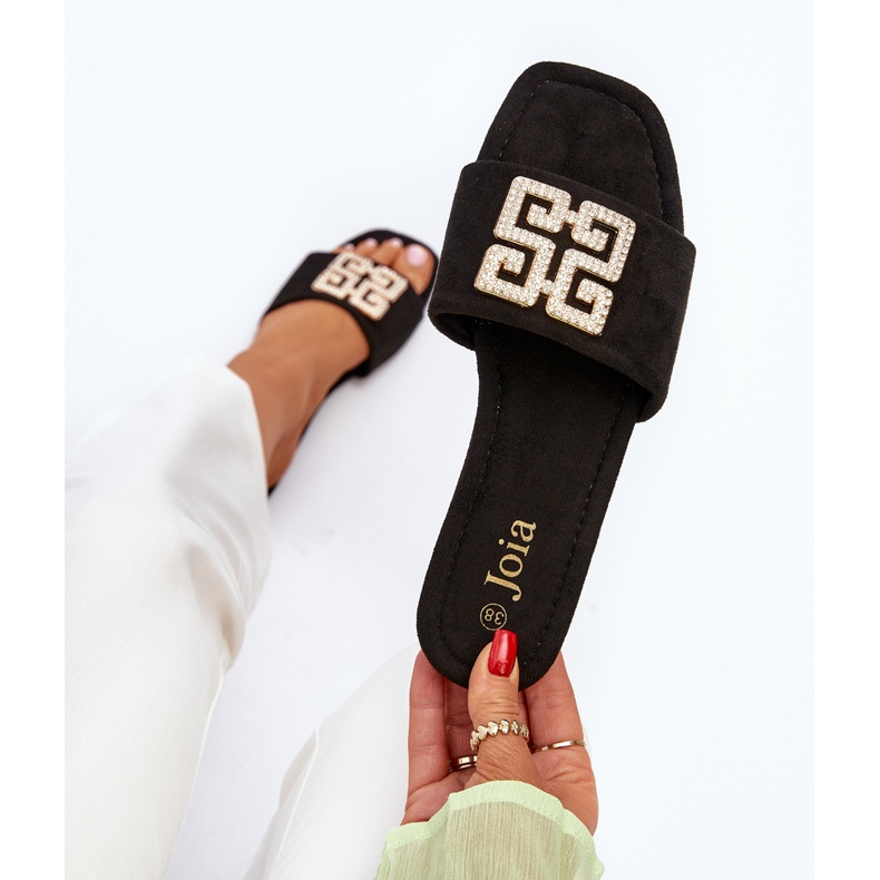 Damen-Flip-Flops mit flachem Absatz und Verzierung, schwarzes Inaile 2