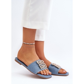 Damen-Jeans-Flip-Flops mit flachem Absatz und Verzierung, Blue Inaile blau 1