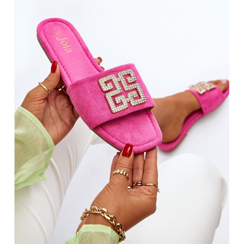 Damen-Flip-Flops mit flachem Absatz und Fuchsia-Inaile-Dekoration rosa 1