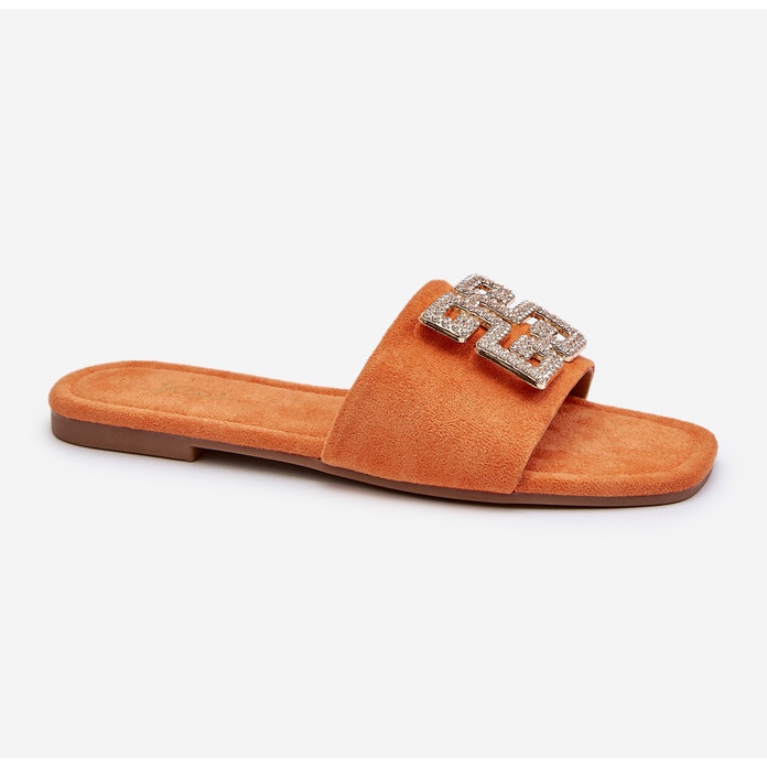 Damen-Flip-Flops mit flachem Absatz und Verzierung, Orange Inaile 1