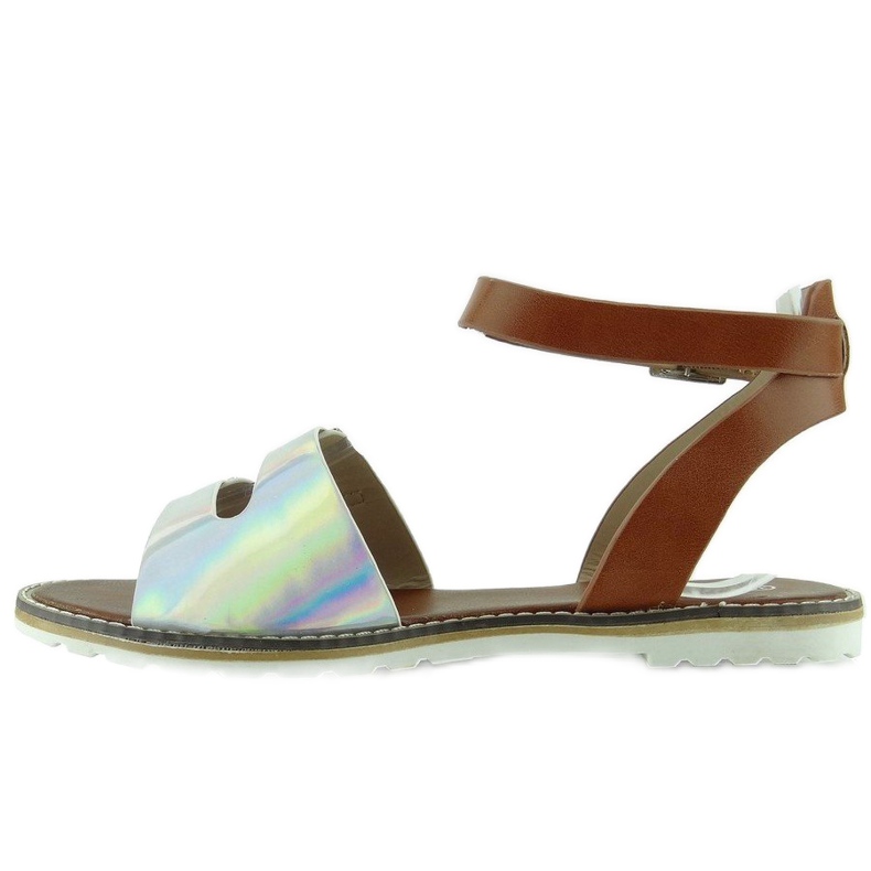 Sandalen Hologrammstreifen 2015L-139-3W Silber braun grau 2