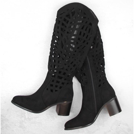 Schwarze durchbrochene Damenstiefel Jezzi RMR2337-6 1