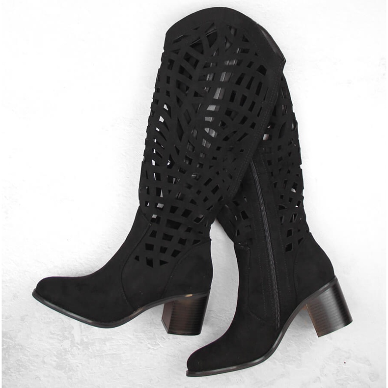 Schwarze durchbrochene Damenstiefel Jezzi RMR2337-6 1