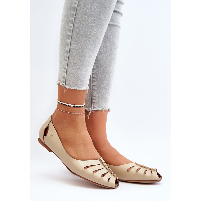 Zazoo 10009 Bequeme Damen-Ballerinas aus Leder, Beige 2