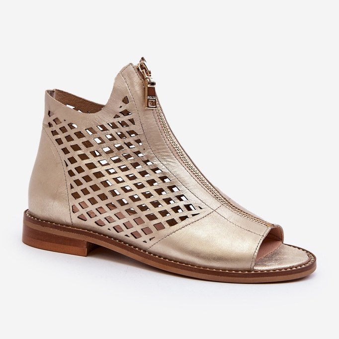 Zazoo 977/L durchbrochene Ledersandalen mit Reißverschluss, Gold golden 2