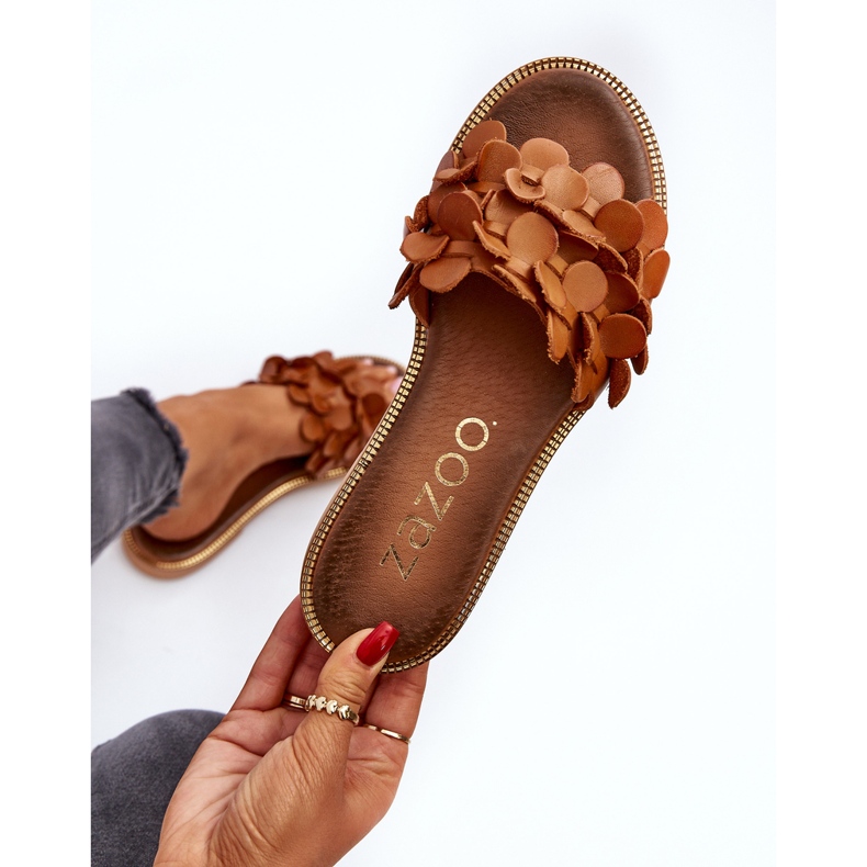 Zazoo 40381 Damen-Flip-Flops aus Leder mit flachem Absatz, Braun 1