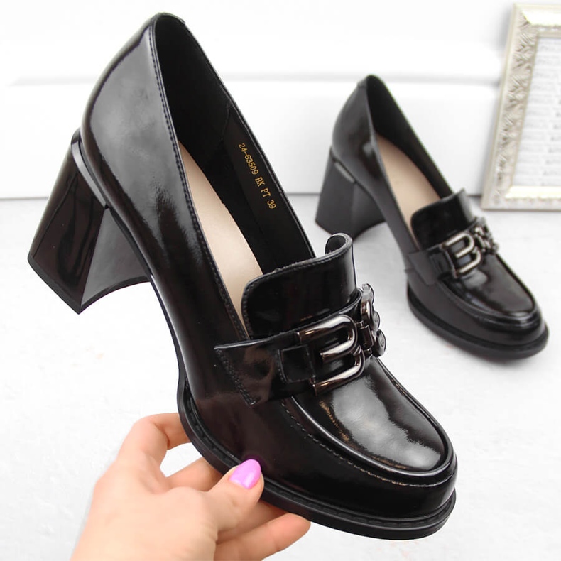 Damen-Lacklederschuhe mit hohen Absätzen, schwarz, Vinceza 63509 1