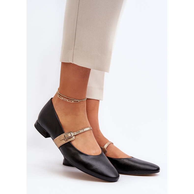 Flache Ballerinas aus Leder für Damen Laura Messi 2774 Schwarz 2