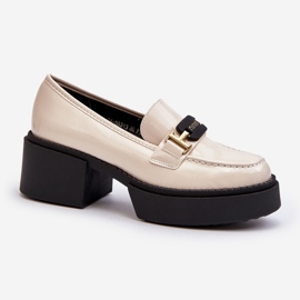 Vinceza Damen-Loafer aus Lackleder mit klobigen Absätzen, Hellbeige Ridulvi 1