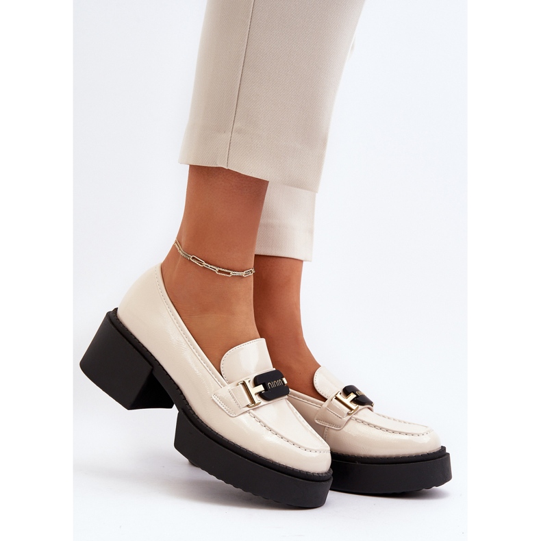 Vinceza Damen-Loafer aus Lackleder mit klobigen Absätzen, Hellbeige Ridulvi 2