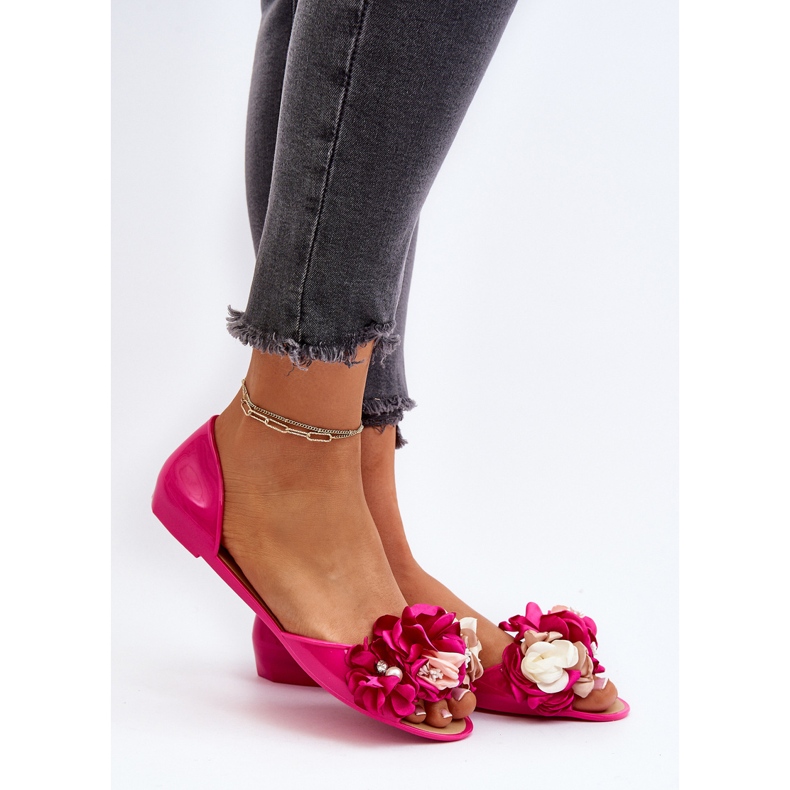 Gummiballerinas für Damen mit Blumen Fuchsia Junikla rosa 2
