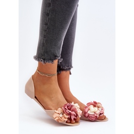 Gummiballerinas für Damen mit Blumen, Beige Junikla 2
