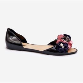 Damen Gummiballerinas mit Blumen Schwarz Junikla 1