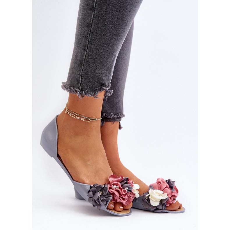 Gummiballerinas für Damen mit Blumen, Grau Junikla 2