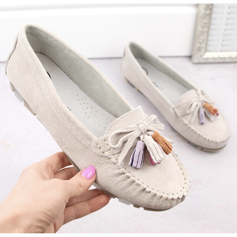 Damen-Mokassins aus Leder und Wildleder mit Fransen, beige Filippo DP6136 1