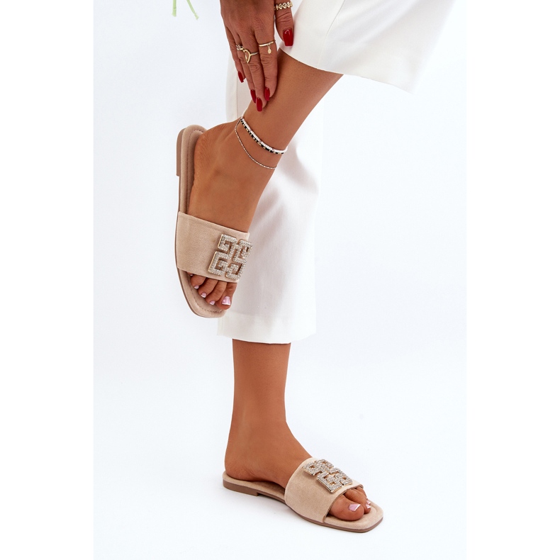 Damen-Flip-Flops mit flachem Absatz und Verzierung, Beige Inaile 1