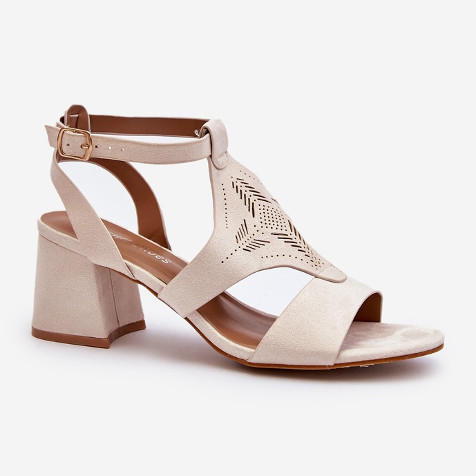 Beigefarbene Eleriva-Sandalen mit niedrigem Absatz 1