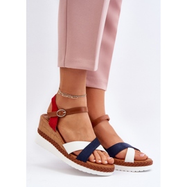 Weiße und marineblaue Kioda-Keilsandalen mit Riemen 2