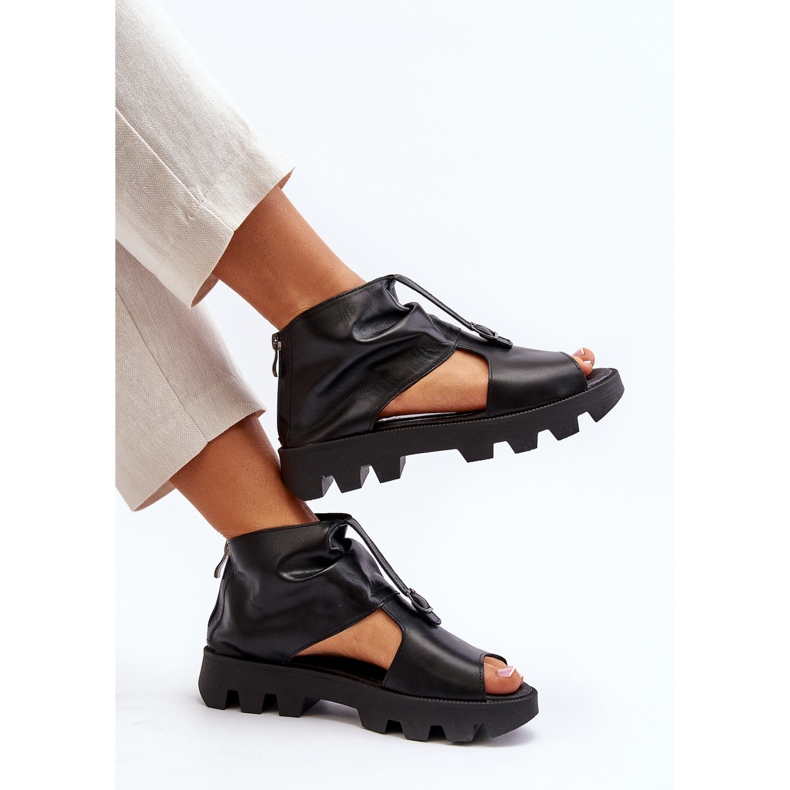 Zazoo 999 Damen-Ledersandalen mit Reißverschluss, Schwarz 1