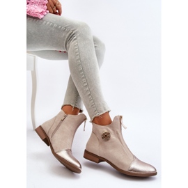Flache Damenstiefel mit Reißverschluss, Beige Loratie 1
