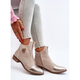 Flache Damenstiefel mit Reißverschluss, Beige Loratie 2