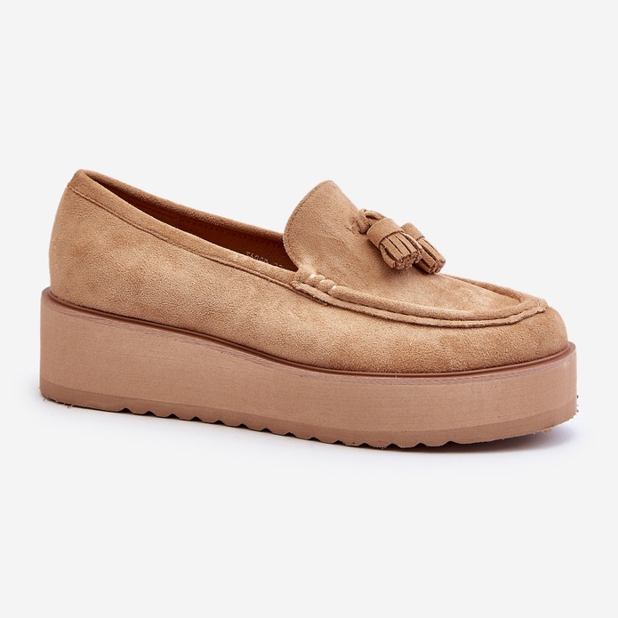 Damen-Mokassins auf Plateausohle mit Fransen, Braun von Mialani 2