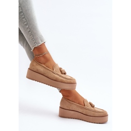 Damen-Mokassins auf Plateausohle mit Fransen, Braun von Mialani 1