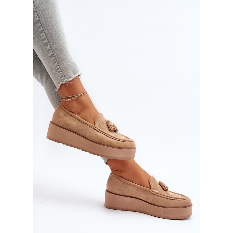 Damen-Mokassins auf Plateausohle mit Fransen, Braun von Mialani 1