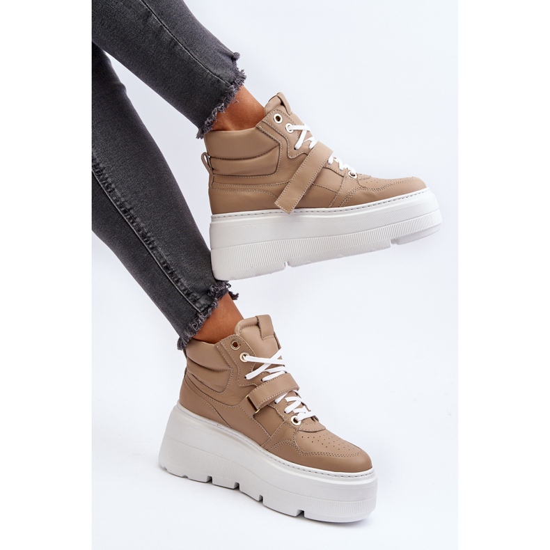 Zazoo 3450 Damen-Ledersneaker, Beige 1