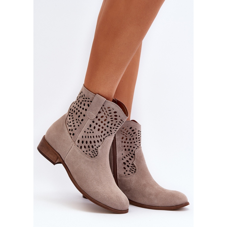 Zazoo 3305/2 Durchbrochene Cappuccino-Stiefel für Damen beige 2