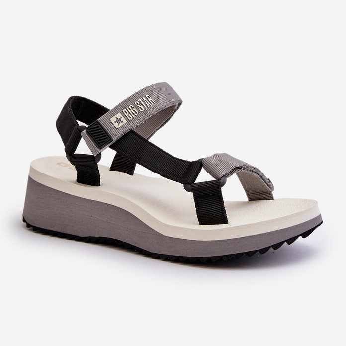 Damensandalen mit Plateau und Keilabsatz Big Star NN274A054 Grau schwarz 2